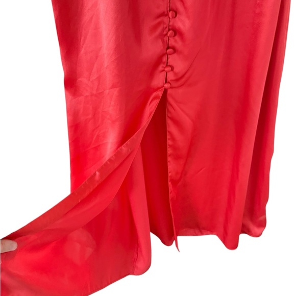 Anthropologie NEW Red Satin Button Front Slip Dress - Picture 3 of 8